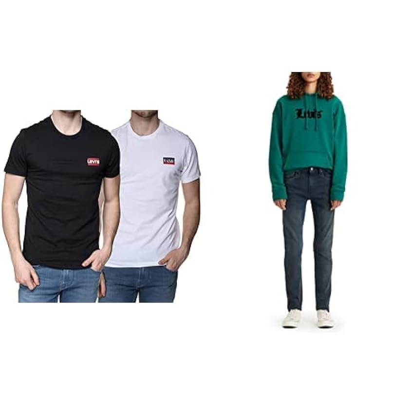Levi´s 2-Pack Crewneck Graphic tee Camiseta Hombre Sportswear White/Mineral Black (Multicolor) XXLy 510 Skinny, Vaqueros, Negro (Cross Hatcher Od ADV), 40 Corto pcfynONd