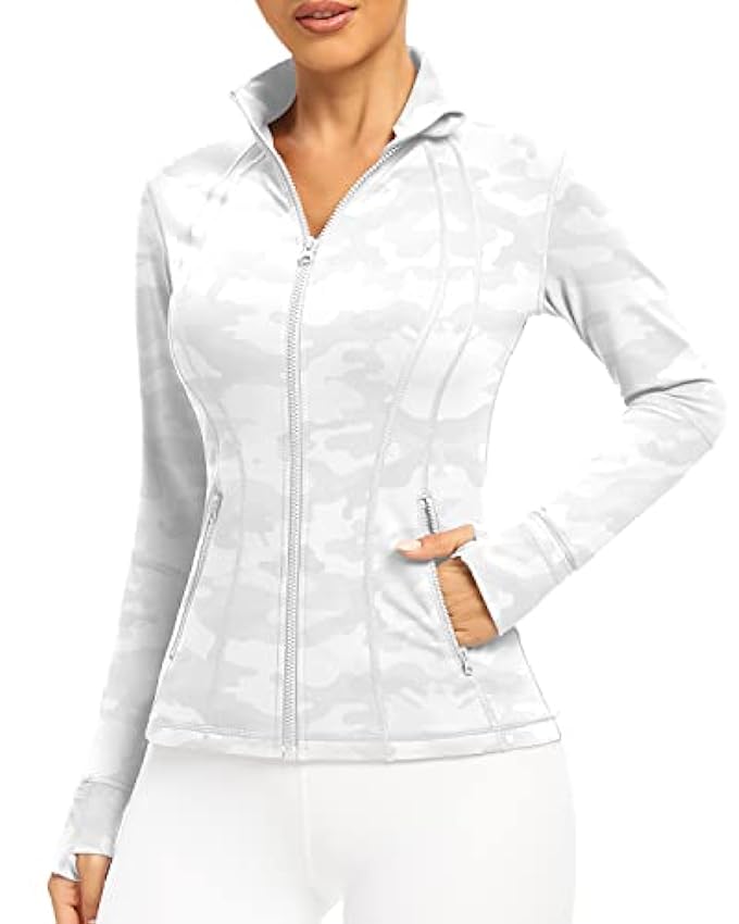 QUEENIEKE Women´s Running Jacket Slim Fit and Cottony-Soft Handfeel Sports Tops with Full Zip Side Pocket BXcMoiNj