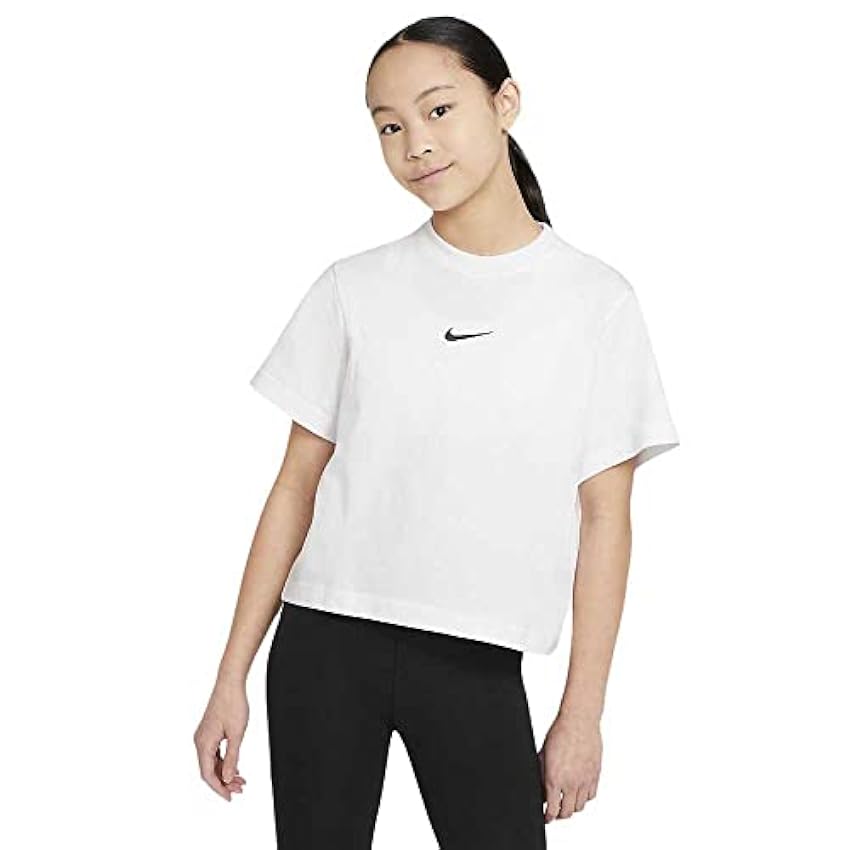 Nike G NSW tee ESSNTL SS Boxy T-Shirt, White/Black, XS Girls KCzNYWHj
