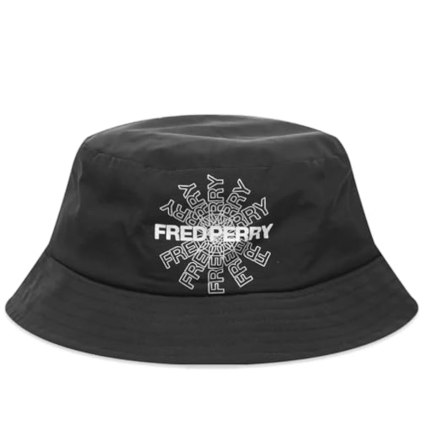 Fred Perry Sombrero de pescador con estampado gráfico en negro, talla pequeña, Negro, S 0qHaGllI