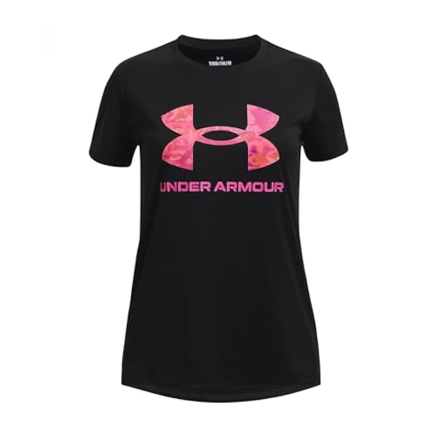 Under Armour Girls´ Standard Tech Print Big Logo Short Sleeve Crew, (004) Black / / Rebel Pink, X-Small uRCmLMRl