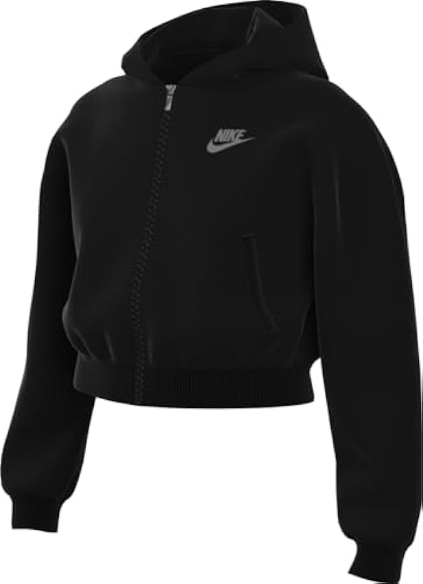 Nike Girl´S Top G NSW FZ HDY JSY Lbr, Black/Flat Pewter, FN8595-010, M 95a9Y7H6