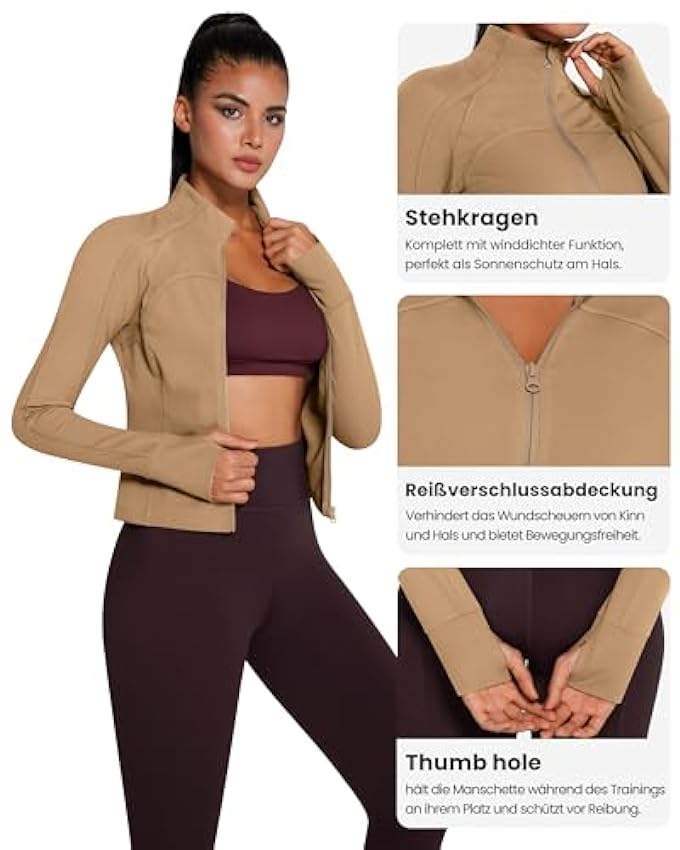 QUEENIEKE Women´s Running Jacket Slim Fit and Cottony-Soft Handfeel Sports Tops with Full Zip Side Pocket BXcMoiNj
