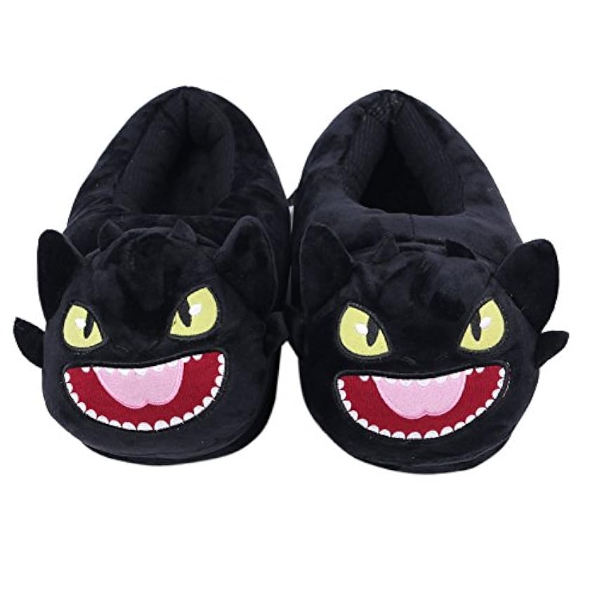 LYFF Zapatillas de algodón sin dientes, divertidos zapatos de felpa de color negro, cálidos y suaves mKbE5zk6