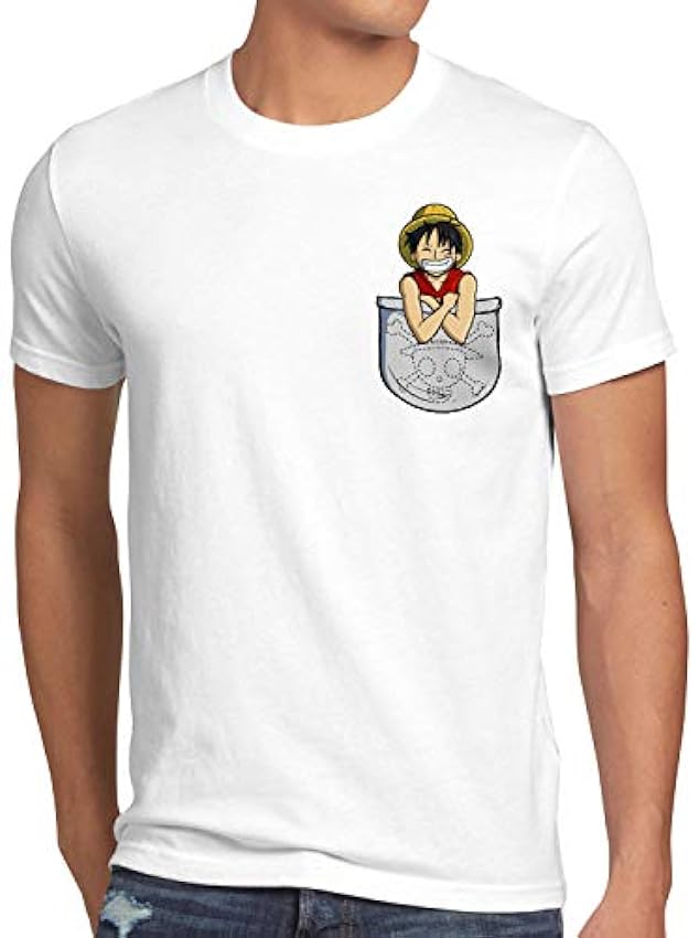 style3 Ruffy Bolsillo Camiseta para Hombre T-Shirt Piece Anime Japan One Pirat Itw58RoH