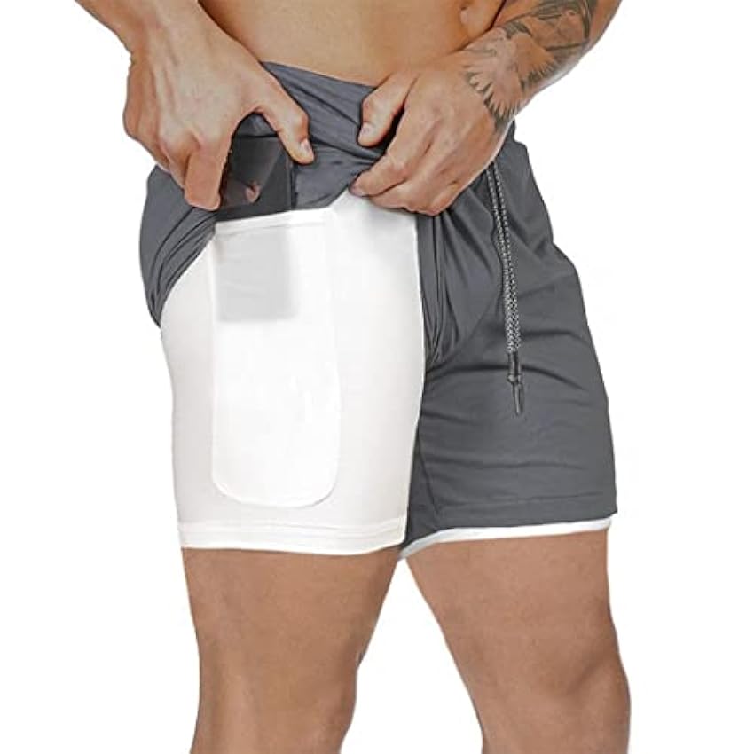 XDSP Pantalón Corto para Hombre,Pantalones Cortos Deportivos para Correr 2 en 1 con Compresión Interna y Bolsillo para Hombres F7wSDH00