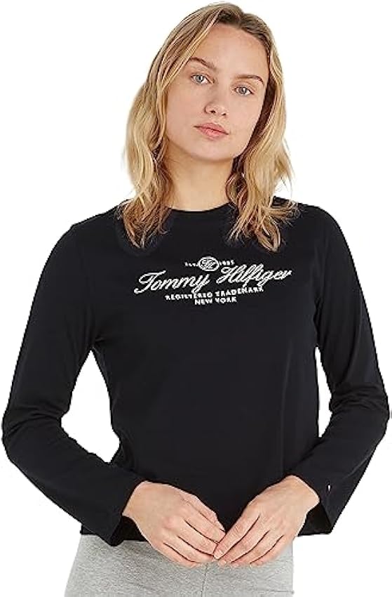 Tommy Hilfiger Mujer Camiseta de manga larga C-Neck algodón EeuZak7Q