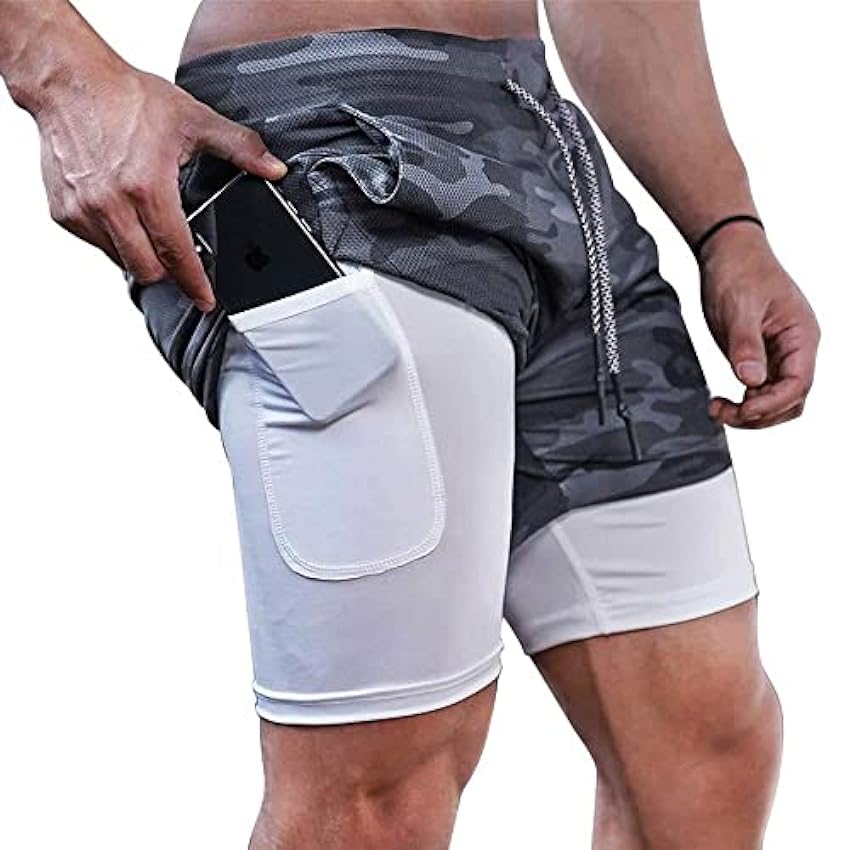 XDSP Pantalón Corto para Hombre,Pantalones Cortos Deportivos para Correr 2 en 1 con Compresión Interna y Bolsillo para Hombres F7wSDH00