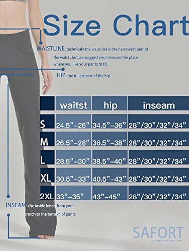 Safort Pantalones de 71 cm / 76 cm / 81 cm / 86 cm para Yoga, Bota Amplia, Tiro Alto/Regular, 4 Bolsillos, UPF50+ w3pLXGUF