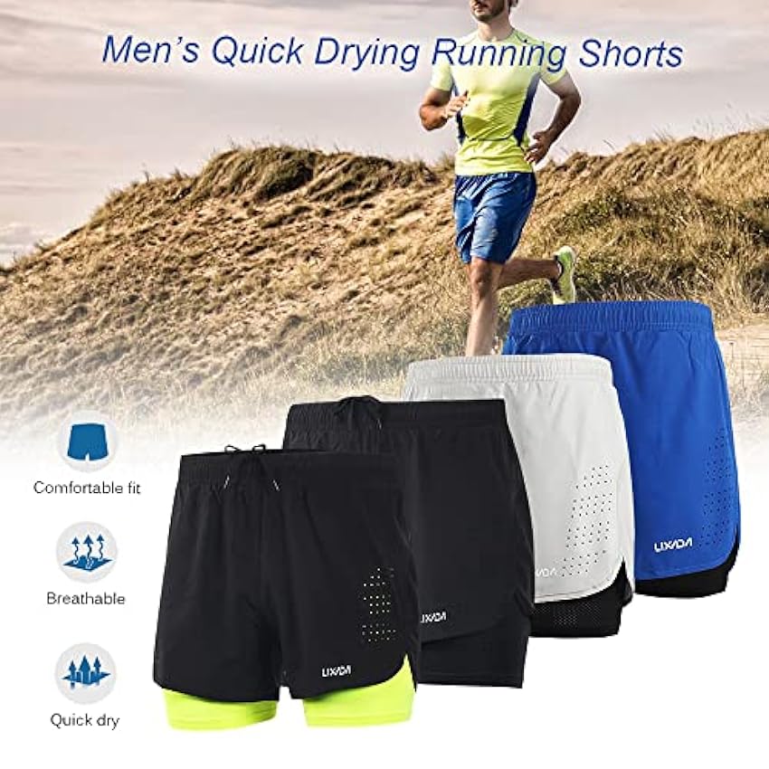 Lixada - Pantalones Cortos de Running 2 en 1 para Hombre, Pantalones Cortos de Athletismo, Pantalones Cortos de Fitness maratón, Pantalones Transpirables + Secado rápido eIKMbZHP