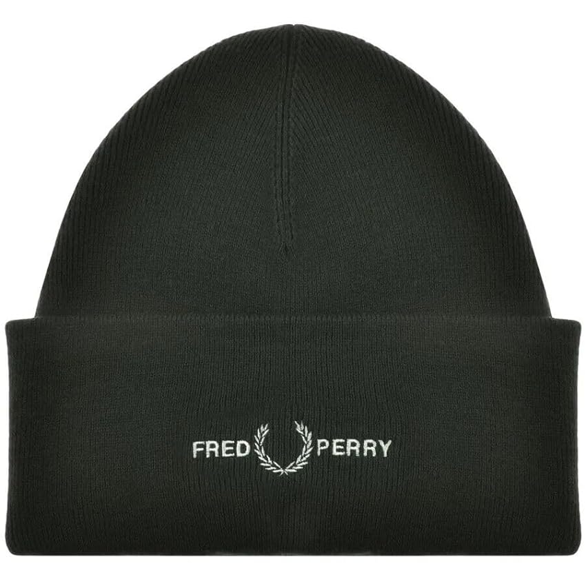 Fred Perry Gorro clásico de mezcla de algodón con el logotipo en verde noche, talla única, Gris Concreto, Talla única 9nPCjC7Y